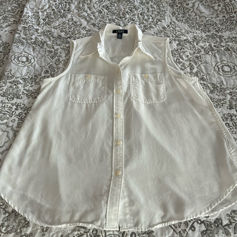 Chaps Short sleeve Top White button up Sz M